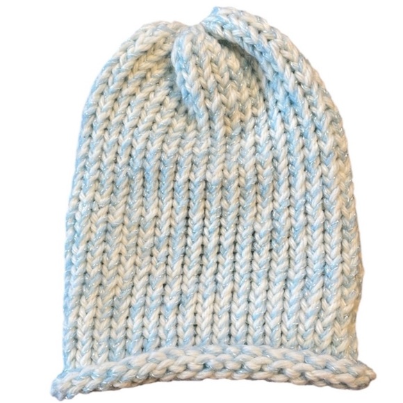 Handmade Baby Knit Hat Beanie Infant Blue White Midweight Hand Crafted Girl Boy - Picture 1 of 17